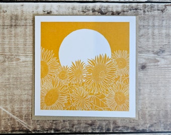 Sunflower Field - Single Square Greetings Card with recycled brown envelope (blank inside)