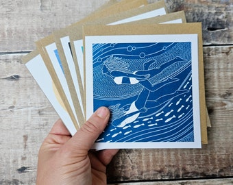 Outdoor Swimming-  pack of 6 recycled greeting cards with brown kraft envelopes