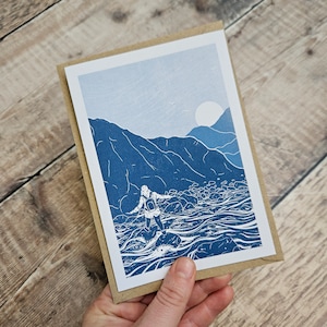 Un tremplin - Une carte de voeux inspirée d'une randonnée dans la région des lacs avec une enveloppe brune recyclée (vierge à l'intérieur)