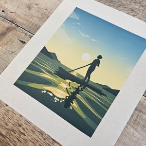 The Paddleboarder Impression linogravure originale en édition limitée d'une femme faisant du paddleboard image 3