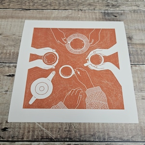 Ritual: Hands with coffee and teacups, archival giclée print