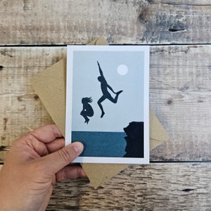 Leap of Faith - Carte de voeux simple inspirée de la natation en plein air avec enveloppe marron recyclée (vierge à l'intérieur)