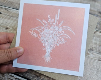 Grow Wild - Carte de vœux carrée simple avec fleurs sauvages avec enveloppe marron recyclée (vierge à l'intérieur)