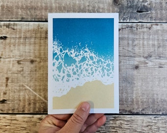 Welle im Sand Grußkarte: Linolschnitt, Recyclingkarte