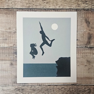 Leap of Faith Giclée Print: People Jumping into Water Linocut