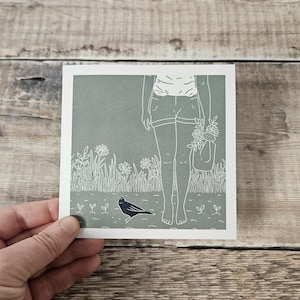 Blackbird - Carte de voeux simple carrée avec enveloppe marron recyclée (vierge à l'intérieur)