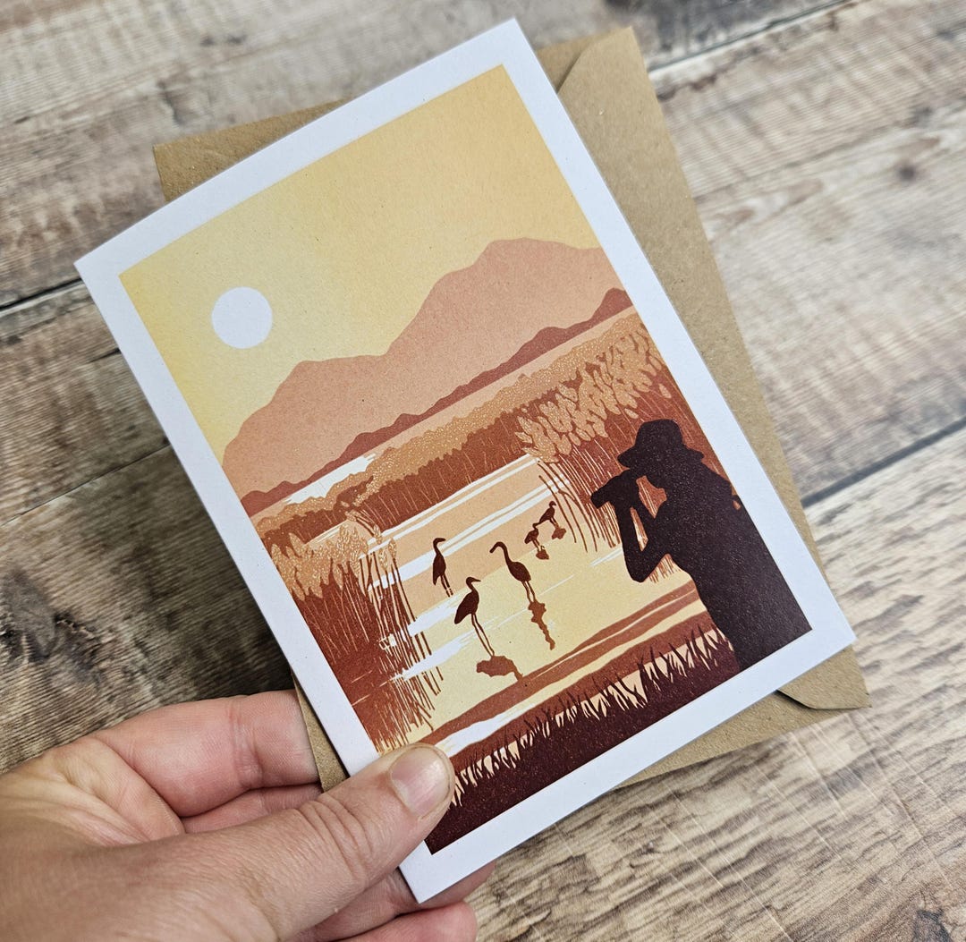 Birding Rack Card Gone Birding Greetings Card: Birdwatching, Woman With Binoculars ...
