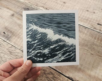 Atlantic Wake Greetings Card: Linocut Artwork, Ocean Wave, Recycled Card