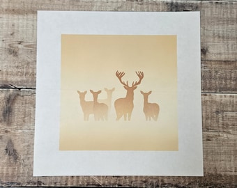 Deer Linocut Print: Limited Edition Autumn Art