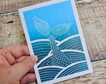 Mermaid Tail - Single greetings card inspired by wild swimming with recycled brown envelope (blank inside)