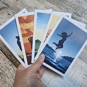 Silhouettes - lot de 5 cartes de voeux recyclées avec enveloppes kraft brunes