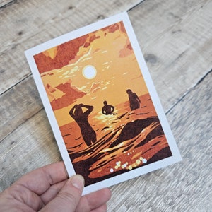Chasing the Sun - Une seule carte de voeux avec une enveloppe brune recyclée (vierge à l'intérieur)