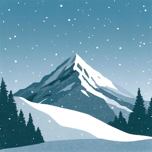 Original limited edition reduction linocut print of a snowy mountain in winter (14)