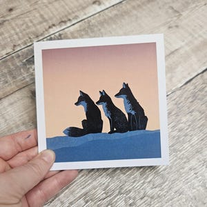 Trois renards - Une seule carte de voeux carrée avec enveloppe marron recyclée (vierge à l'intérieur)