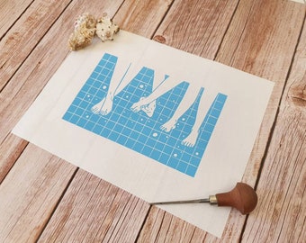 Poolside - Original Linoldruck vom Schwimmen inspiriert