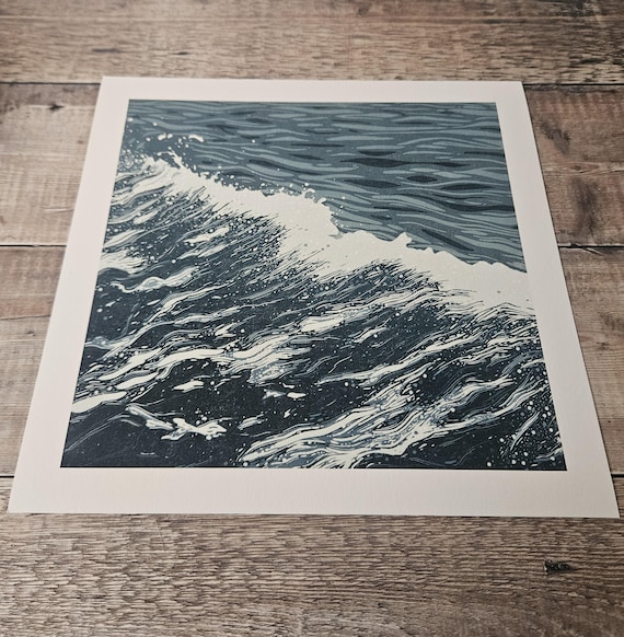 Atlantic Wake Giclée Print: Archival linocut Reproduction on Textured Fine Art Paper