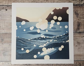 Bokeh Wave Giclée Print: Archival Quality Linocut Art