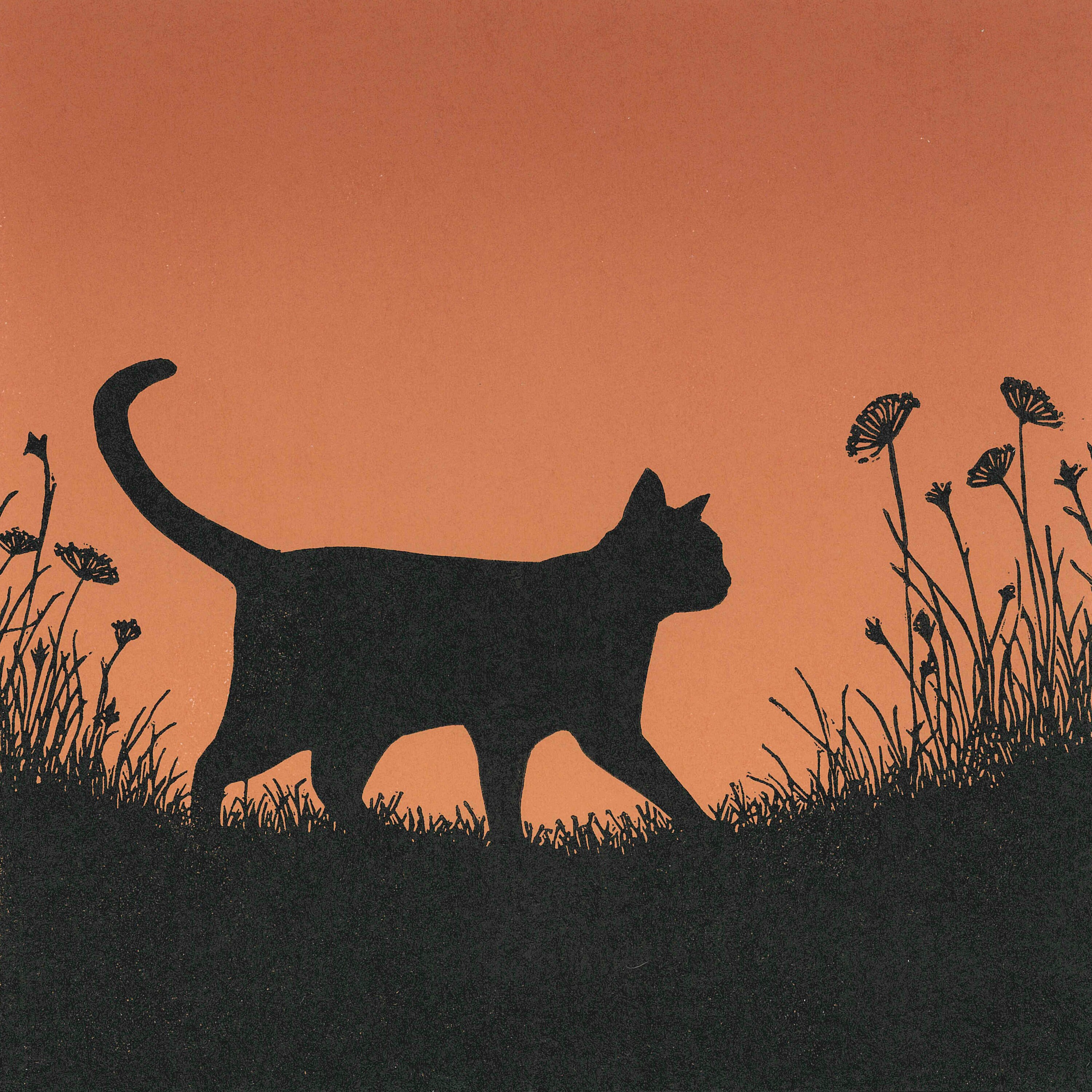 猫のシルエットリノカット版画：オリジナル限定版アート - Etsy 日本