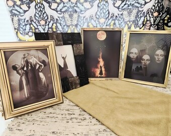 Decoración de pared con temática de brujería - 2 marcos vintage - Lote de 4 cuadros en total
