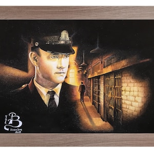 Stampa e disegno originale fatto a mano con matite colorate di Tom Hanks in Il Miglio Verde