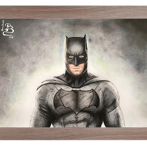 Stampa e disegno originale fatto a mano con matite colorate di Ben Affleck in Batman