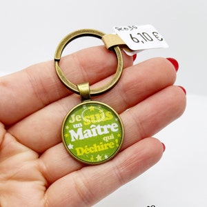 Bronze and green keychain with cabochon message I am a master who tears gift package offered ideal gift end of year image 1