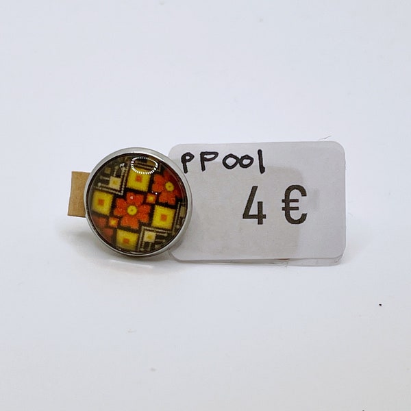 Pin’s argenté à cabochon imprimé 14mm unique fait main motif polonais noir rouge et jaune