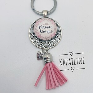 Llavero plateado y rosa con cabujón &quot;madre soltera&quot; con borla pequeña (paquete de regalo ofrecido) regalo ideal para el Día de la Madre