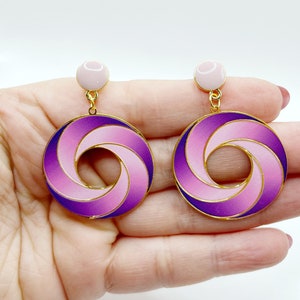 Fancy artisanal boho chic stud earrings, colorful and very light. Unique handmade. Thin and light Purple