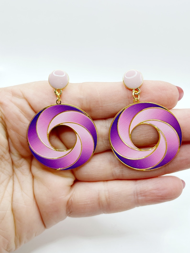 Fancy artisanal boho chic stud earrings, colorful and very light. Unique handmade. Thin and light Purple