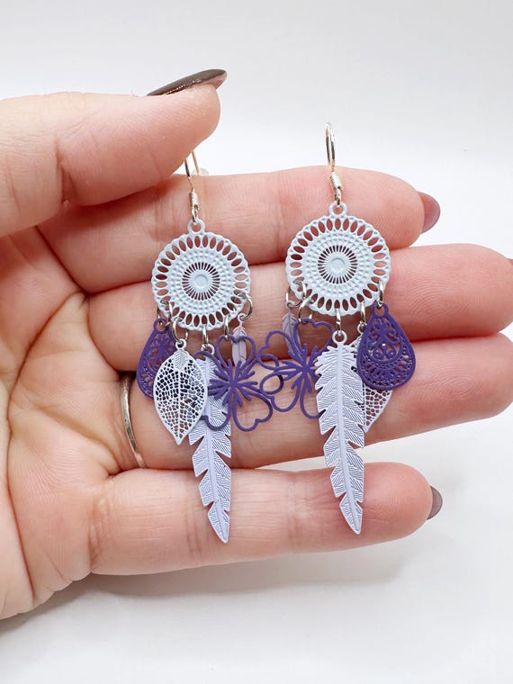 Handmade Unique Grey and Purple Silver Bohemian Chic Fine and