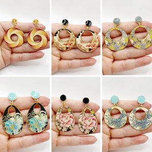 Fancy artisanal boho chic stud earrings, colorful and very light. Unique handmade. Thin and light image 1