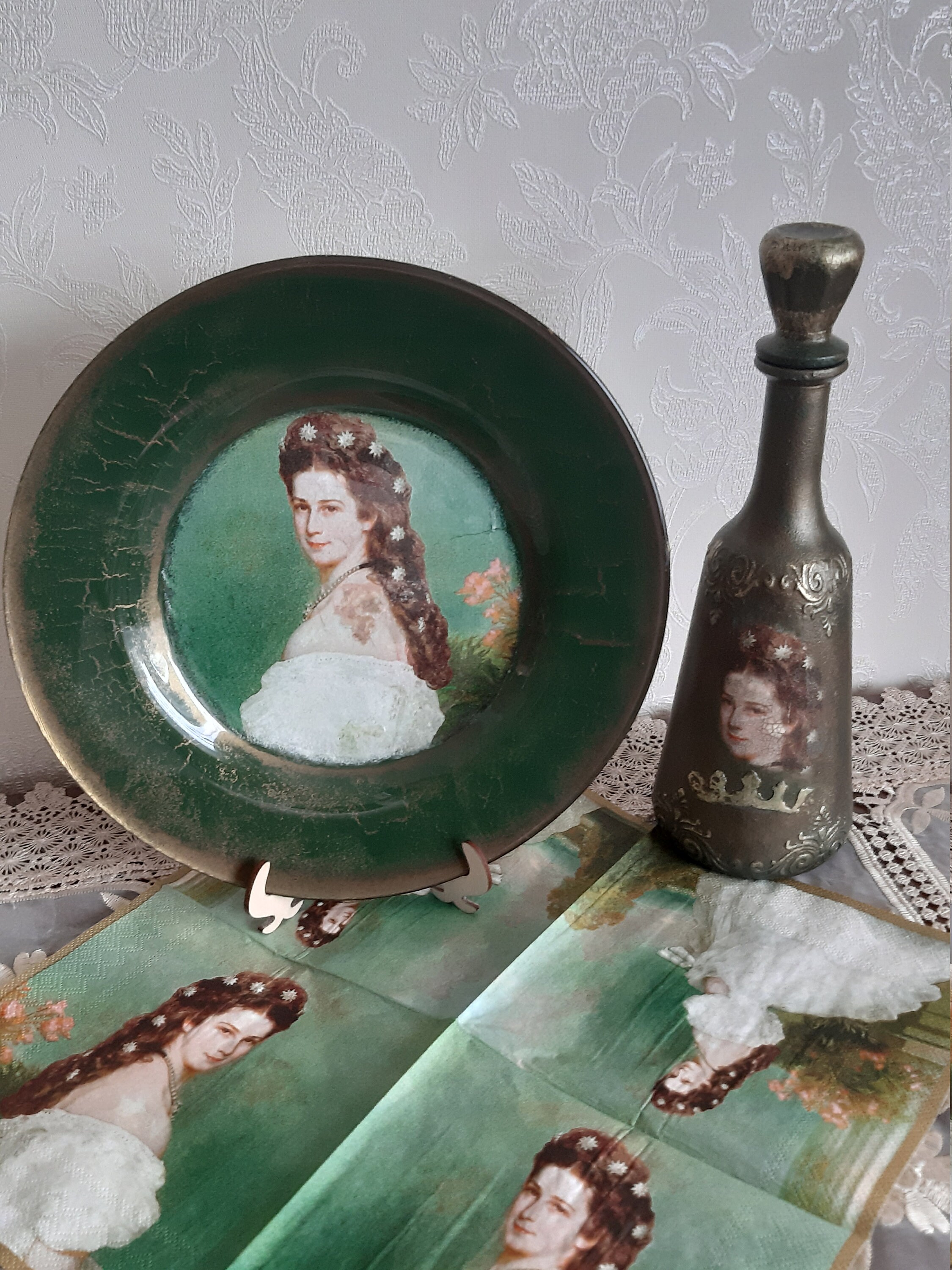 The Decoupage Platter Victorian Lady Etsy