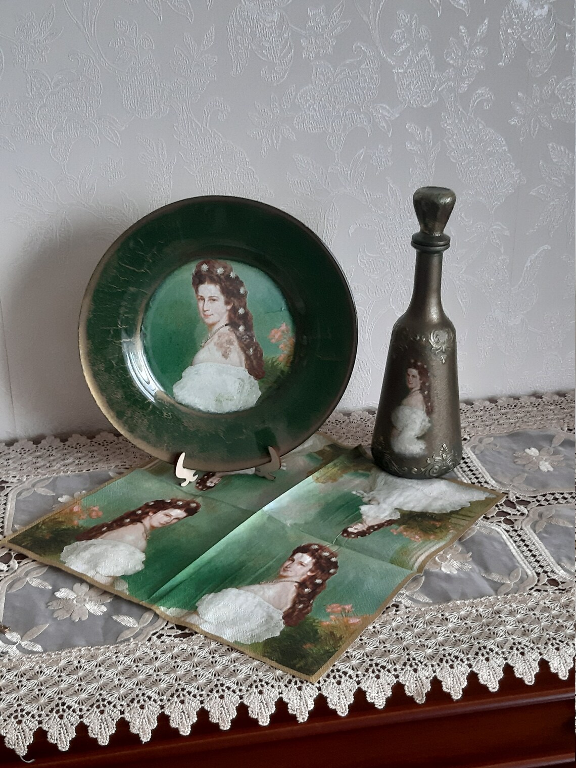 The Decoupage Platter Victorian Lady Etsy