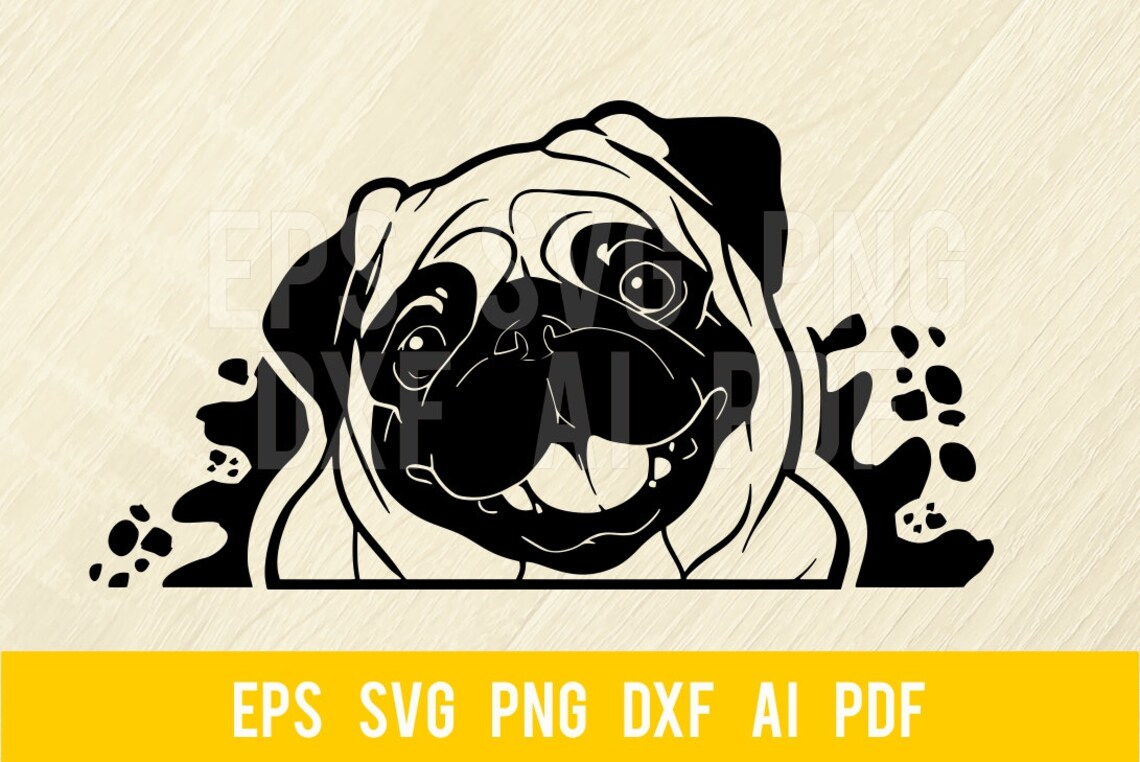 Peeking Pug Svg DOG Clipart-Vector Art Digital Download Cut | Etsy