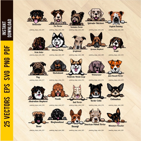 svg png Emblem Design ai Color style eps Logo Badge Peeking Dogs Set 5-25 vector images pdf Sign