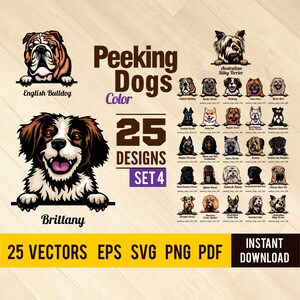 svg png Emblem Design ai Color style eps Logo Badge Peeking Dogs Set 5-25 vector images pdf Sign