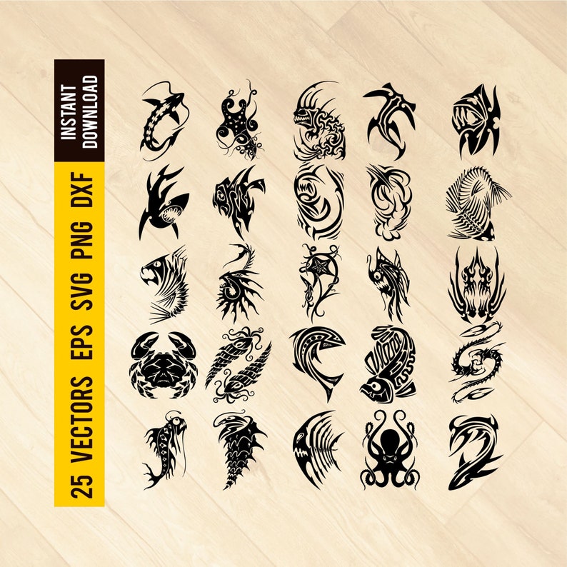 BUNDLE 25 Tribal Sea Monsters SVG Bundle Digital Download Etsy