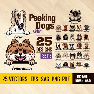 svg png Emblem Design ai Color style eps Logo Badge Peeking Dogs Set 5-25 vector images pdf Sign