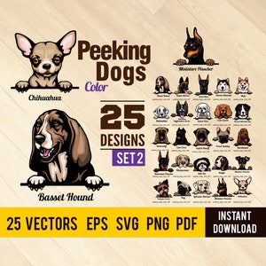 svg png Emblem Design ai Color style eps Logo Badge Peeking Dogs Set 5-25 vector images pdf Sign