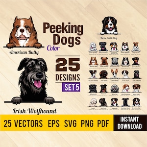 svg png Emblem Design ai Color style eps Logo Badge Peeking Dogs Set 5-25 vector images pdf Sign