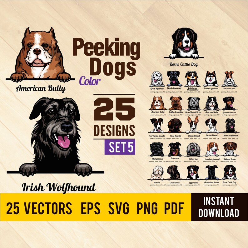 svg png Emblem Design ai Color style eps Logo Badge Peeking Dogs Set 5-25 vector images pdf Sign