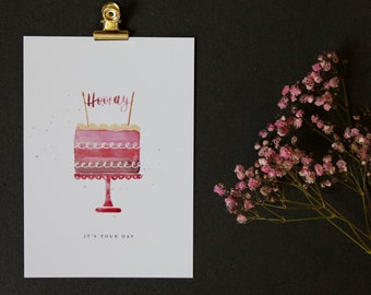 Postkarte "Hooray – it's your day!" Geburtstagskarte