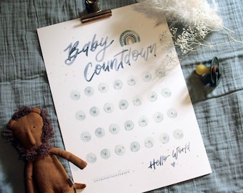 Baby Countdown Kalender Abstreichkalender A4 „sage“