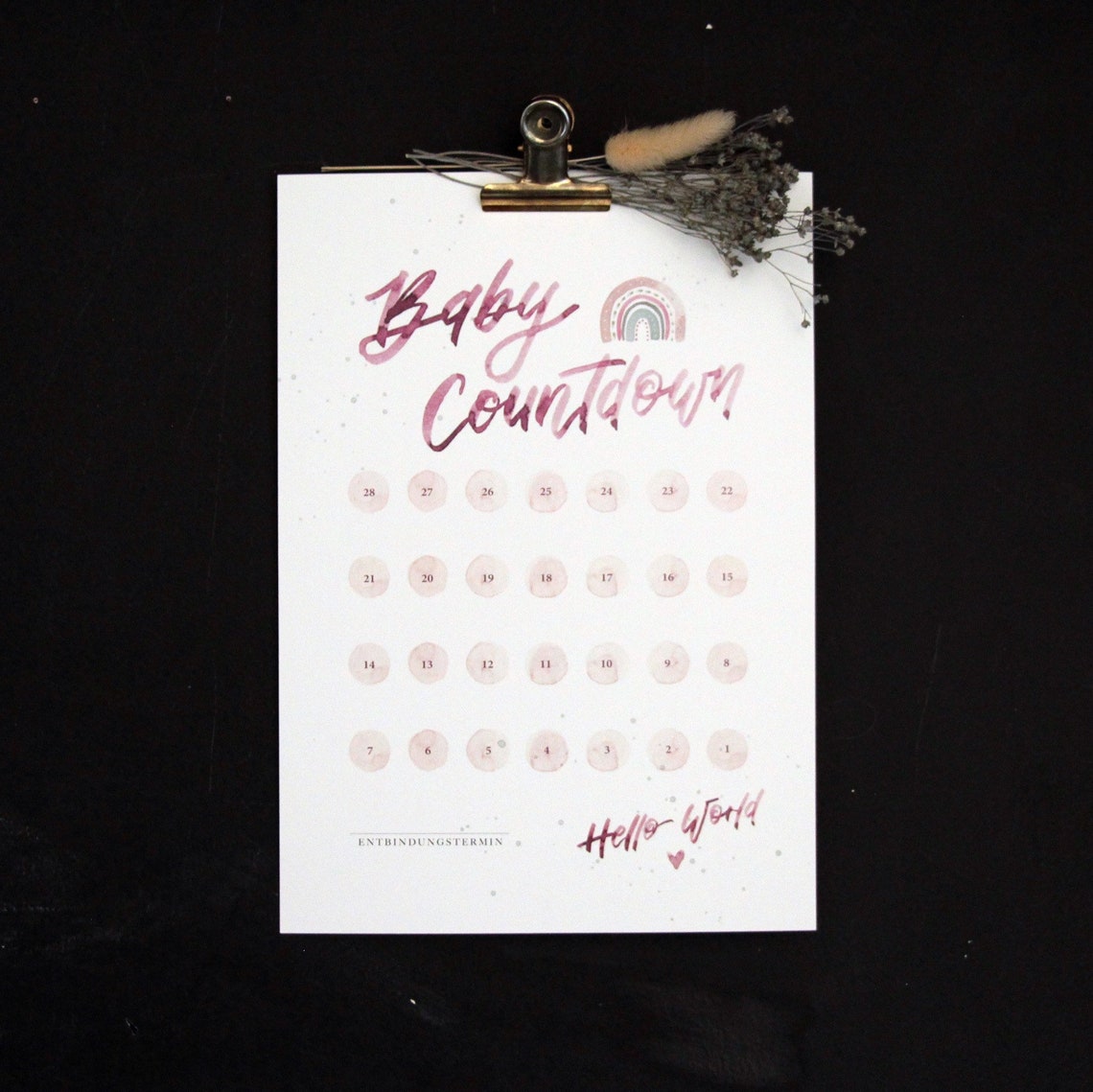 Baby Countdown Calendar Swipe Calendar A4 rose Etsy