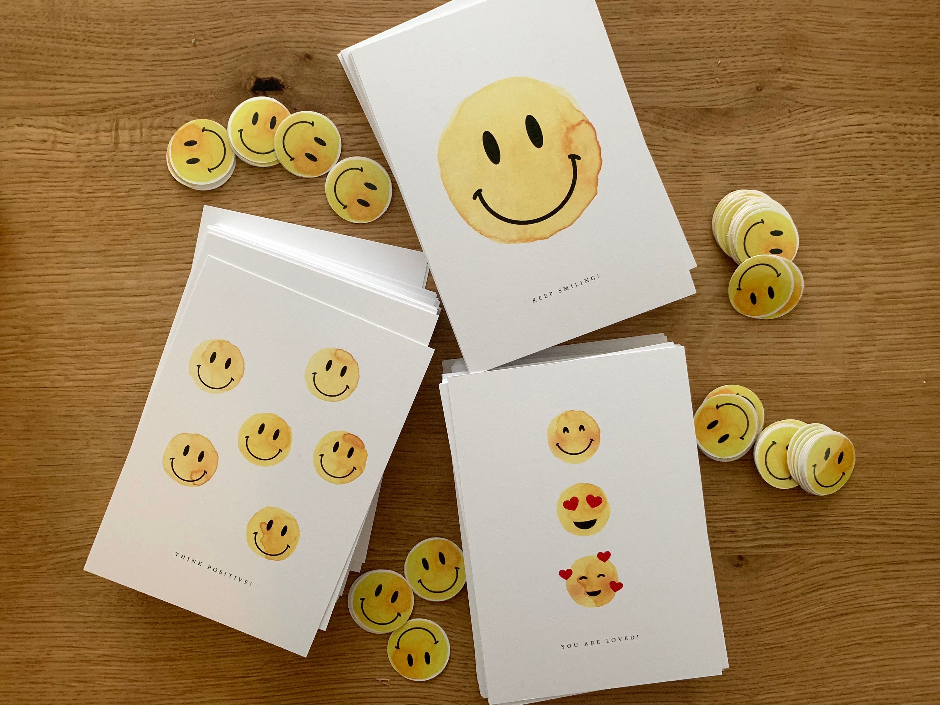 Smiley 3er Karten-Set plus 3 Sticker | Etsy