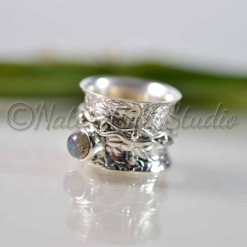 Gemstone Ring Silver jewelry Labradorite Spinner ring spinning ring Meditation ring,Fidget ring,Handmade Silver ring,Spinner band