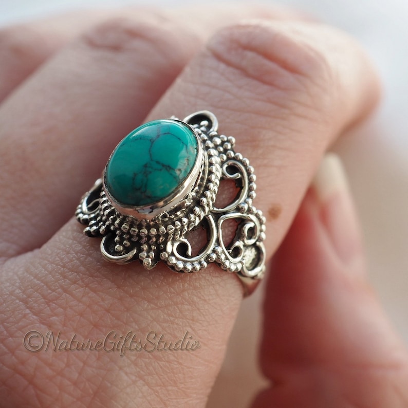 Woman/'s Jewelry Silver Ring Bohemian Ring Handmade Ring Anniversary Gift Jewelry Turquoise Gemstone Designer Ring