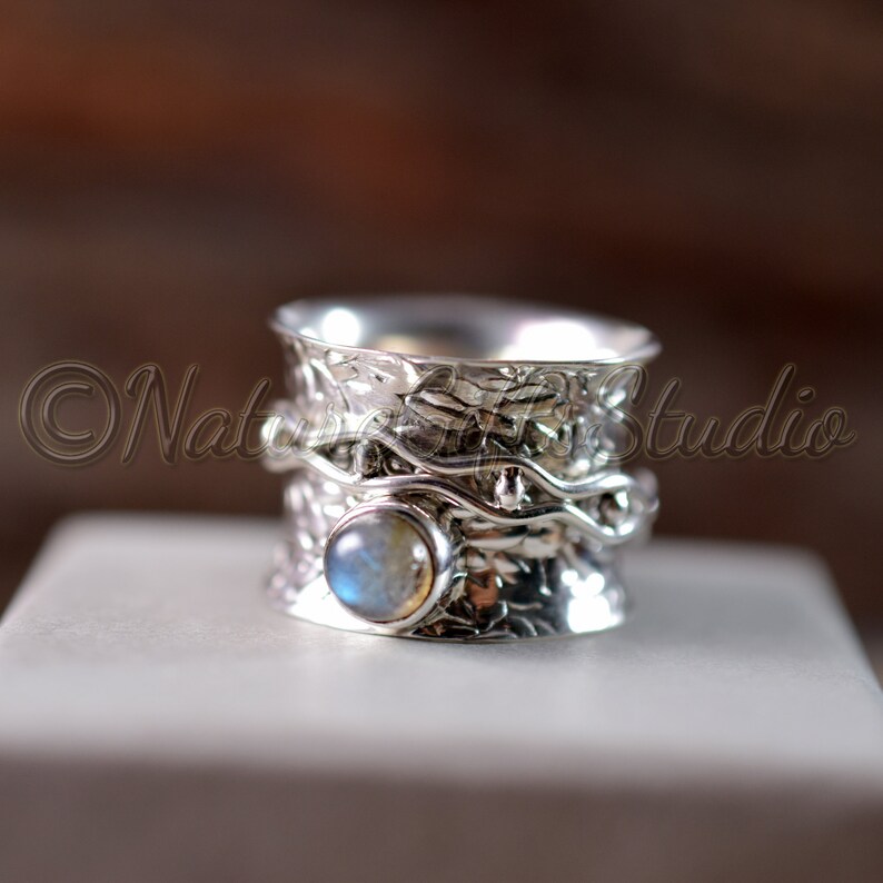 Gemstone Ring Silver jewelry Labradorite Spinner ring spinning ring Meditation ring,Fidget ring,Handmade Silver ring,Spinner band