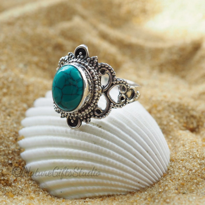 Woman/'s Jewelry Silver Ring Bohemian Ring Handmade Ring Anniversary Gift Jewelry Turquoise Gemstone Designer Ring